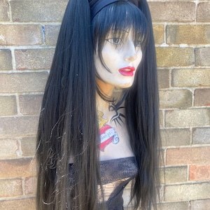 Sleek silky pitch black tie in synthetic straight 2 x gothic Lilly Vixen hair falls MissNeedles exclusive design for alt styling Kpop kawaii