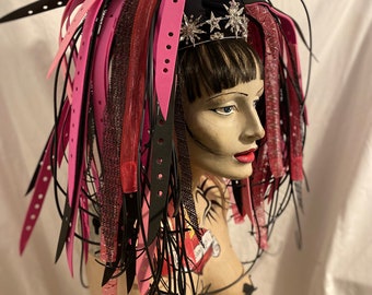 Hot pink & black  MissNeedles Android Cyberlox and rubber hair falls bunches hair pieces in all brown blend unisex cyberpunk Goth Industrial