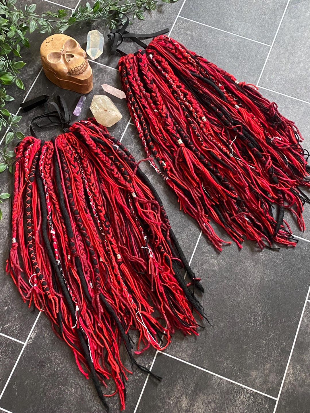 Gothic Blood Red & Black Missneedles Wool Dream Dreadlock Mix Full Tie ...