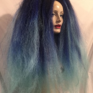 Mermaid Ice queen black to blue ombre high volume huge crimped loose MissNeedles exclusive design bunches of hair falls goth fetish Lolita