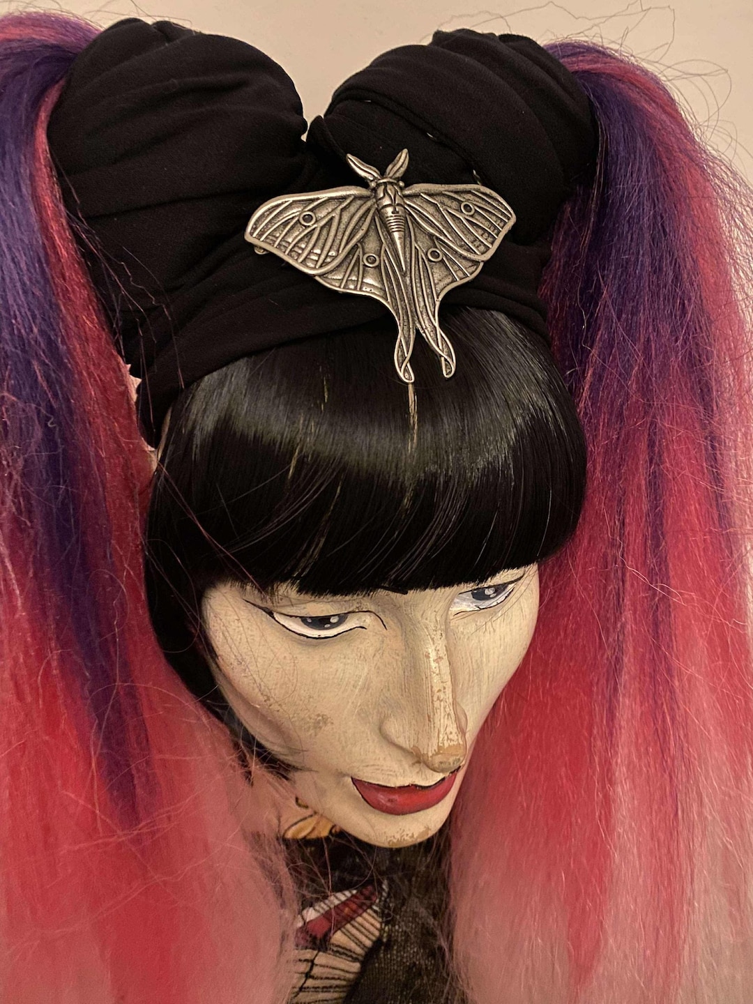 Beautiful Large Lunar Moth Silver Metal Clip Barrette Hair Falls Wigs ...