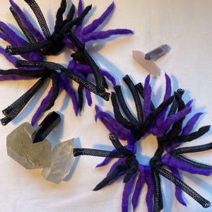 vibrant purple Black hand made Wool dreadlock mini hair falls scrunchie lightweight hair ties with cyberlox cybergoth goth boho  christmas