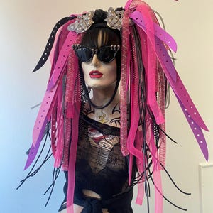 Cyber goth MissNeedles Android Cyberlox rubber hair falls bunches pieces UV Glow Pink & black unisex cyberpunk Industrial club rave gift