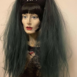 Witch of the forest black to deep green ombre high volume crimped bushy MissNeedles exclusive bunch hair falls glam trad goth fantasy fairy