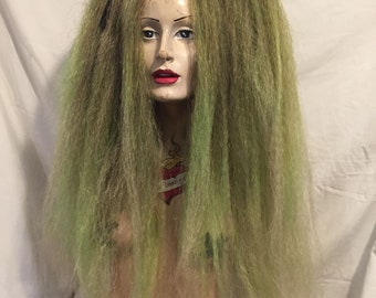 Pagan forest spirit green blonde blend high volume huge crimped loose MissNeedles exclusive design bunches hair falls goth fetish Lolita