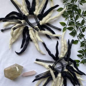 White blonde & Black hand made Wool dreadlock mini hair falls scrunchie lightweight hair ties with cyberlox cybergoth goth boho  Christmas
