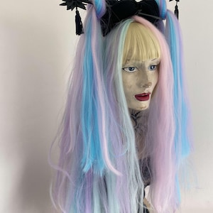 Pastel rainbow Unicorn kawaii ombre high volume huge crimped MissNeedles exclusive design fluffy hair falls goth cute anime
