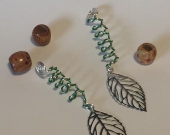 Hand made Silver plated dread springs hair bead charm hippy summer locks Forest leaf design goth magic goddess cuff fairy romantic beard