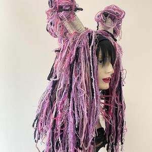 Fairy festival hair falls easy to tie in elastic ponytail Heather lilac purple pagan dreadlock mix media beautiful textured yarn hair falls
