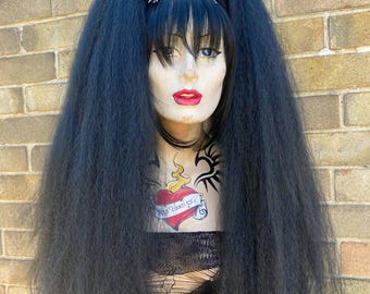 Morticia jet black high volume huge crimped loose bushy MissNeedles exclusive design 2 x bunches of hair falls goth punk fetish steampunk