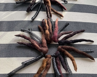 Natural brown  & Black hand made Wool dreadlock mini hair falls scrunchie lightweight hair ties with cyberlox cybergoth goth boho  christmas