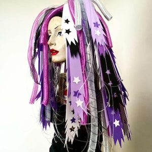 Y2K revival shooting stars Cyberlox rubber hair falls vibrant layered unisex cyberpunk Goth Industrial anime black purple lilac silver uv