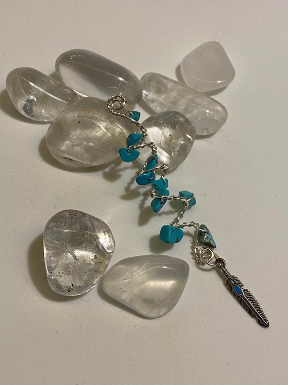 Accessoire Cheveux En Plumes Turquoises Et Noires - Élastique Fait Main Simili Cuir