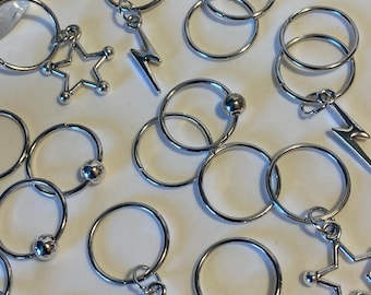 Stars and Celestial set of 25 metal hair rings for braids dreadlocks wigs beards viking charms bohemian plaits wraps hair accessories goth