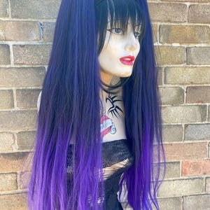 Sleek silky Indigo dip tie in synthetic straight 2 x gothic Lilly Vixen hair falls MissNeedles exclusive design for alt styling Kpop kawaii