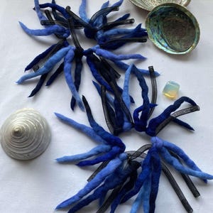 Mermaid blue  & Black hand made Wool dreadlock mini hair falls scrunchie lightweight hair ties with cyberlox cybergoth goth boho  christmas