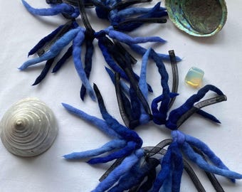 Mermaid blue  & Black hand made Wool dreadlock mini hair falls scrunchie lightweight hair ties with cyberlox cybergoth goth boho  christmas