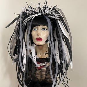 Goth Punk Fetish Android Cyberlox and rubber hair falls bunches hair black & white unisex cyberpunk UV Glow rave Burning man Festival
