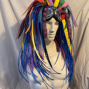 Peluca híbrida Cyberlox Rainbow para fiesta, festival, rave, orgullo gay, Cybergoth, industrial, de goma, unisex, no necesita cabello, gafas cromadas, TG, LISTO PARA ENVIAR