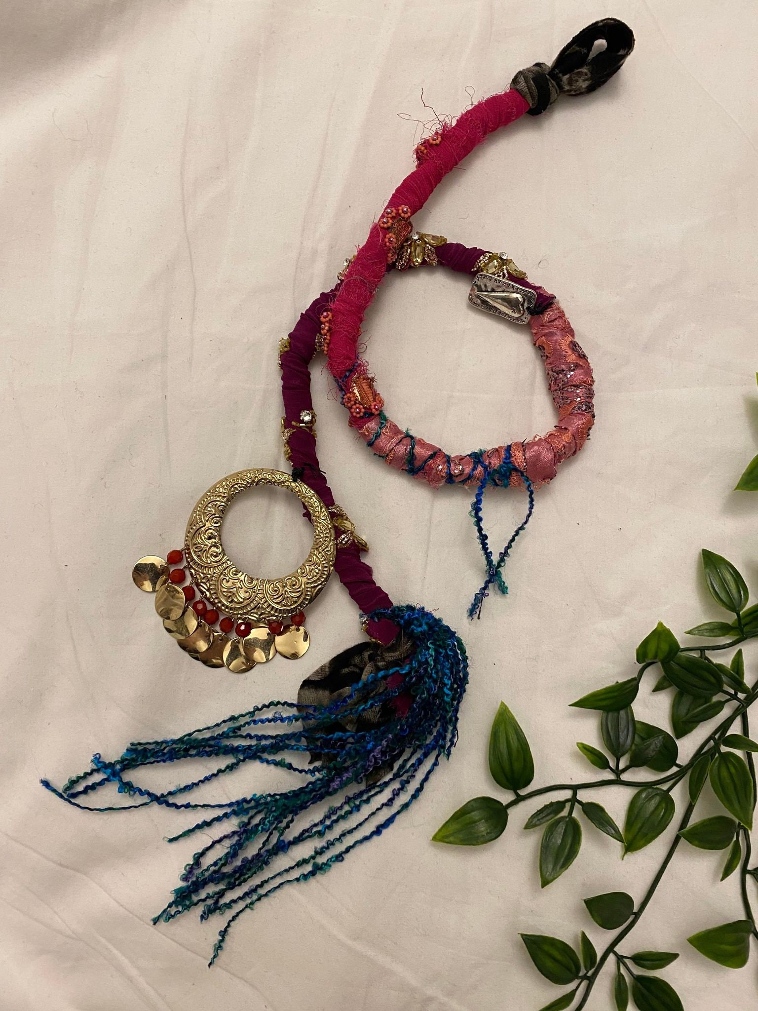 Gypsy Hair Dread Braid with Wooden Beads Charms Seashells Ribbon Hemp Ashy? Silver? YES ? Decorated Boho dready waves  main image 3