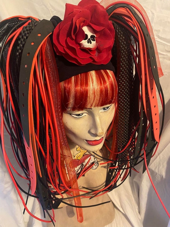 Gothic Bright Red Ruffled Skull Hair Flower Clip Ideal for 