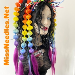 Rainbow Bubble Bobble Cute texture geisha tassle lox MissNeedles rave club party festival bunches of hair extensions fairy goth Halloween