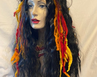 Hand made Fire mix red  Dreadlocks mini clip in hair accent piece with braided ragtail  goth punk bohemian hippy yoga goddess witch tribal