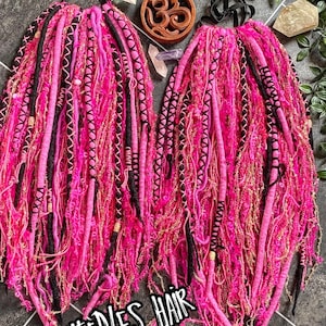 Vibrant delicious sexy pink exclusive MissNeedles wool dream texture dreadlock mixed media full tie in cybergoth falls fairy festival boho