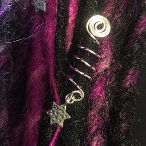 Hand made Silver plated dread springs hair bead charm hippy summer locks star design hexagram goth magic goddess ritual cuff adornment image 4