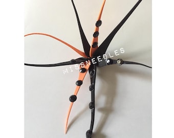 Pumpkin orange & black spiny Crystal hair flower fascinator clip Cyber goth space geisha anime tendril dreadlocks hair bride mermaid fairy