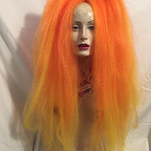 Hot orange to yellow ombre fire blend high volume huge crimped loose MissNeedles exclusive design bunches of hair falls goth fetish Lolita