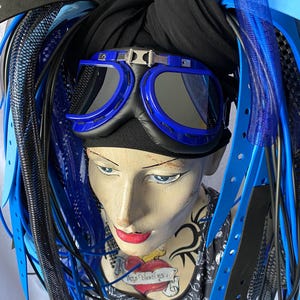 Electric blue Cybergoth Industrial Unisex Clubber Goth Punk Cyber Rivet spooky cosplay anime goggles pilot hair extensions costume accessory