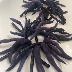 Black Amethyst hand made Wool dreadlock mini hair falls scrunchy lightweight hair ties with cyberlox cybergoth goth hippy cosplay christmas