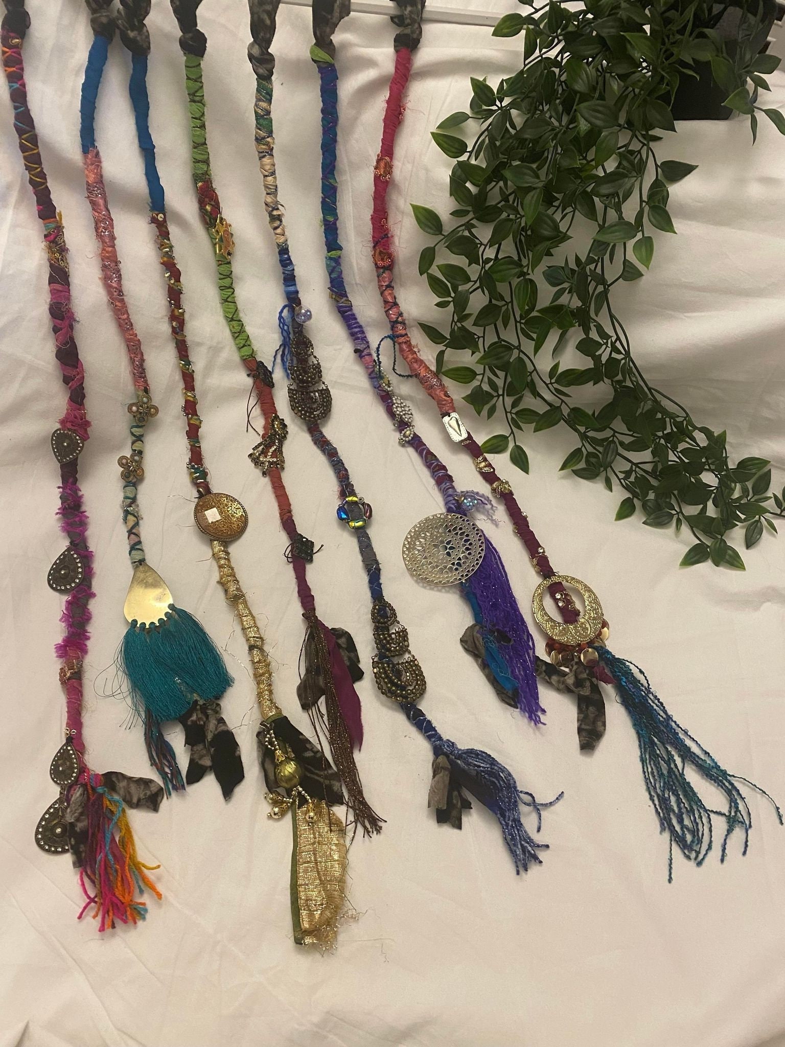 Gypsy Hair Dread Braid with Wooden Beads Charms Seashells Ribbon Hemp Ashy? Silver? YES ? Decorated Boho dready waves  main image 4