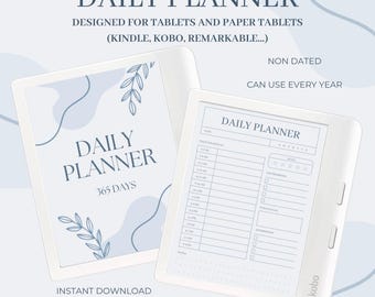 Digital Daily Planner PDF for Kobo Libra, Kindle & Tablets | 365-Day Organizer with Mood Tracker, Hourly Schedule... | Instant Download