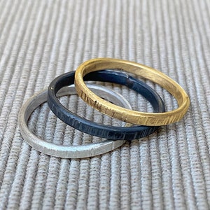 Mixed Metal Stacking Ring Set: Sterling Silver, Gold Plated, Oxidized Silver
