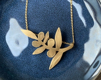 Gold Plated Olive Branch Necklace: Rustic Woodland Wedding Jewelry