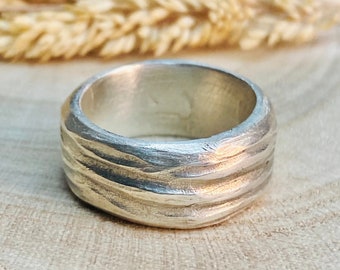 Rustic Sterling Silver Wedding Band: Ocean Wave Ring, 10mm Wide
