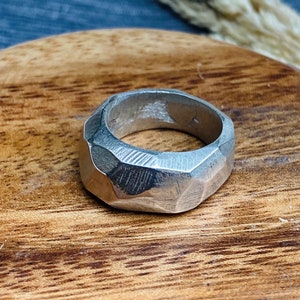 Brutalist silver signet ring, Handcrafted solid sterling silver ring, Statement ring