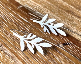 Silver Drop Earrings: Handcrafted Botanical Leaf Jewelry