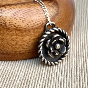 Handmade Sterling Silver Floral Pendant Necklace: Botanical Shadow Box Jewelry