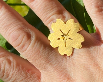 Cherry blossom gold vermeil silver ring for women, Statement handmade ring, Botanical jewelry