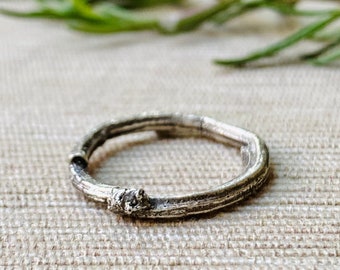 Twig silver ring, Minimalist silver ring, Stacking nature ring