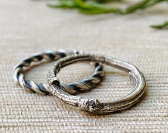 Silver stacking ring set, Minimalist ring set, Twig ring, Twisted wire ring, Midi ring, Botanical inspired stacking rings