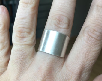 Minimalist wide silver band, Adjustable unisex ring, Cigar band ring, Handmade jewelry