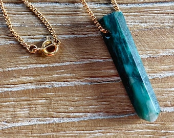 Green aventurine pendant necklace, Gold plated necklace, Gemstone point pendant, Emerald green necklace