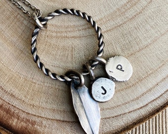 Rustic Sterling Silver Initial Necklace: Personalized Mom Gift