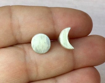 Silver moon phase earrings, Sterling silver stud earrings, Moon stud earrings, Bridesmaid gift earrings, Celestial jewelry