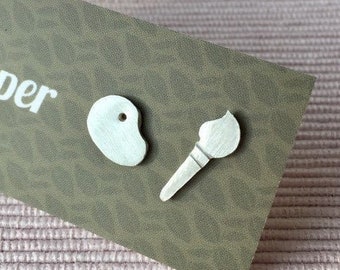 Sterling Silver Palette and Paintbrush Stud Earrings, Artist Gift