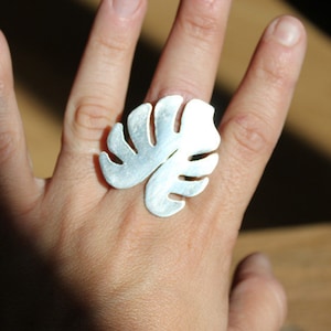 Monstera leaf maximalist silver ring for women, Tropical leaf silver ring, Plant lover gift, Etsy Pick image 1